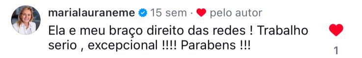 Depoimento de @marialauraneme sobre o trabalho da Francine Marketing & Mídia